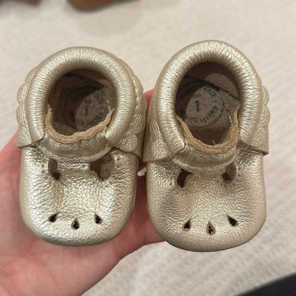 Freshly picked gold moccasins size 1